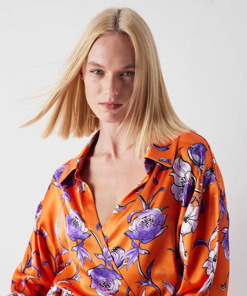 Ipekyol Satin Effect Floral Print Blouse Orange