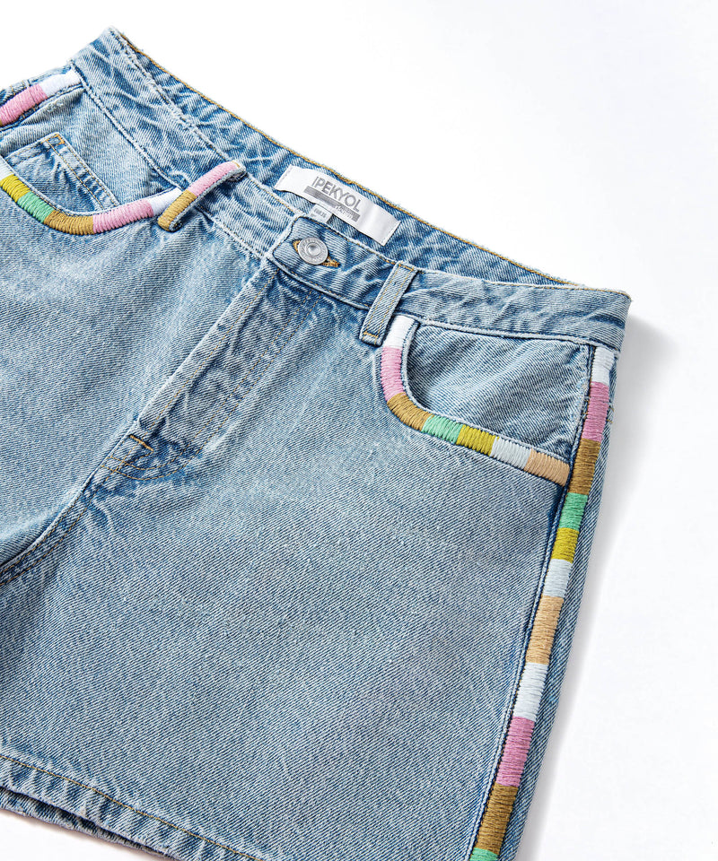 Ipekyol Denim Shorts With Colorful Embroidery Light Indigo