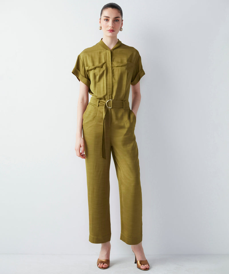 Ipekyol Solid Short Sleeve Belted Jumpsuit Olive