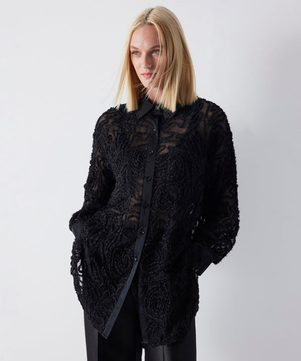 Ipekyol Embroidered Transparent Tunic Shirt Black