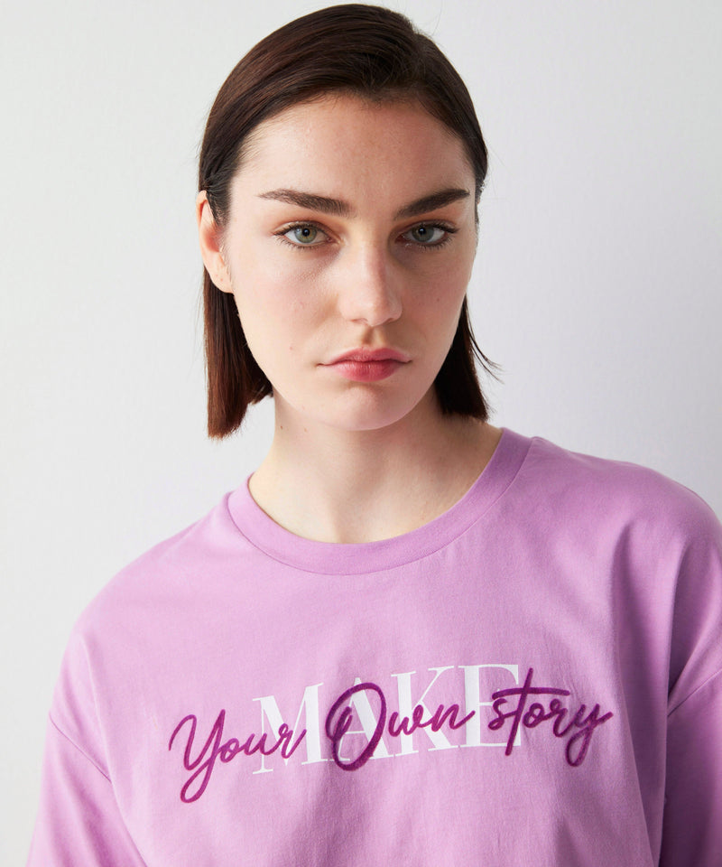 Ipekyol Velvet Slogan Print T-Shirt Purple