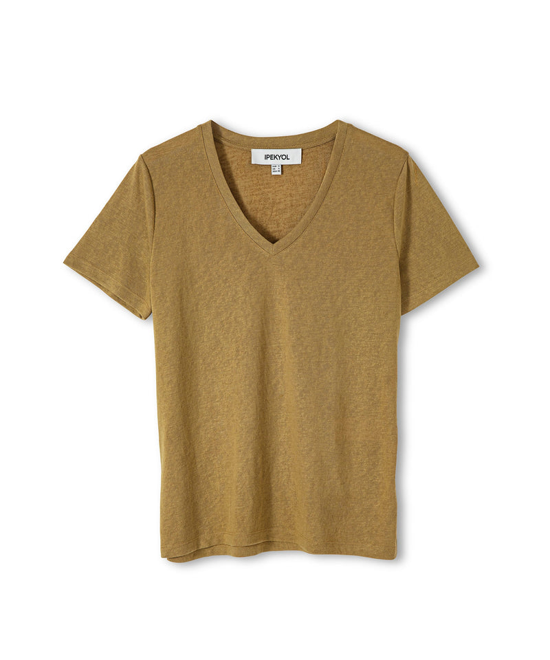 Ipekyol Basic V-Neck T-Shirt Khaki