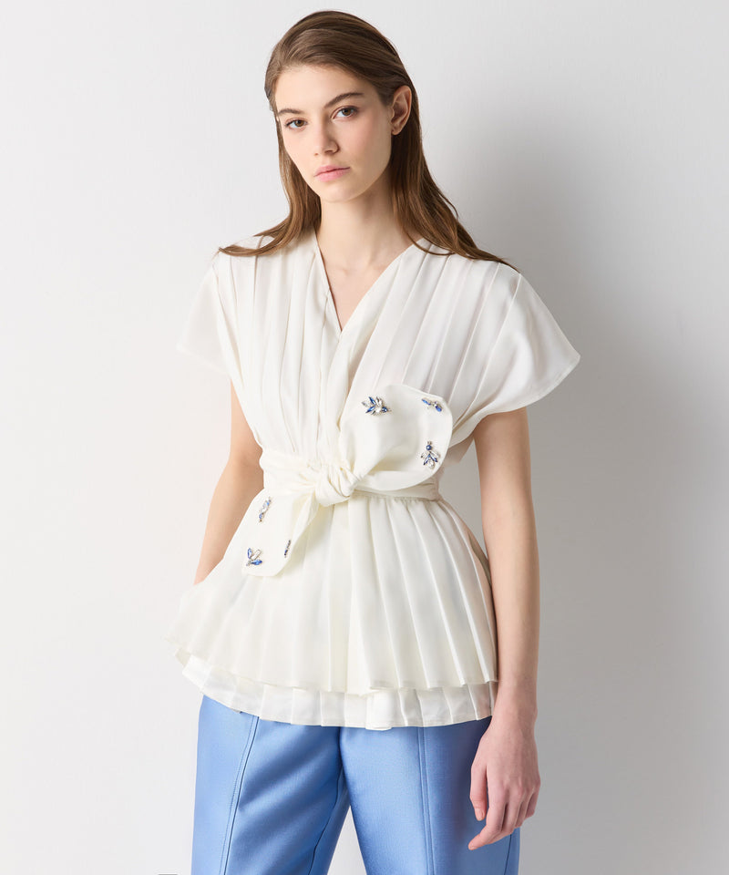 Ipekyol Bow Detailed Pleated Blouse Off White