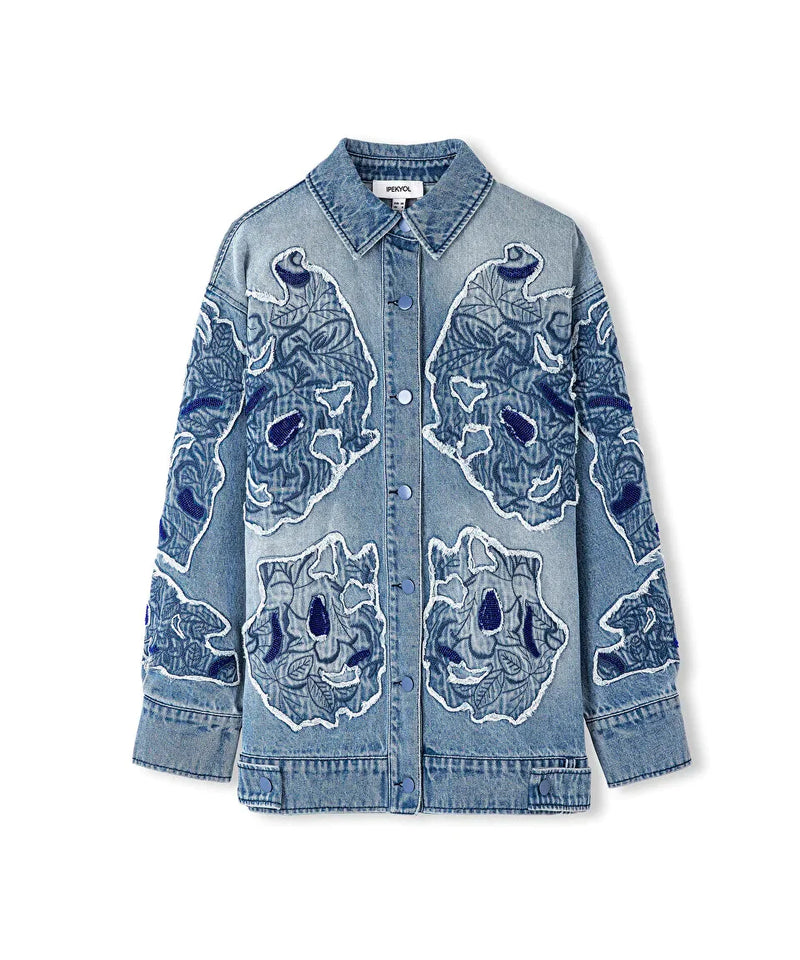 Ipekyol Appliqued Denim Coat Blue