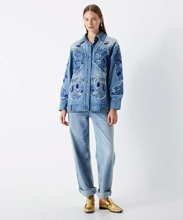 Ipekyol Appliqued Denim Coat Blue