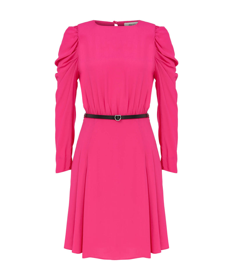 Ipekyol Shirred Sleeve Belted Dress Fuschia