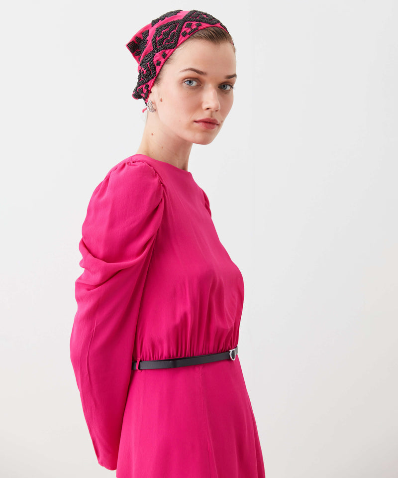 Ipekyol Shirred Sleeve Belted Dress Fuschia