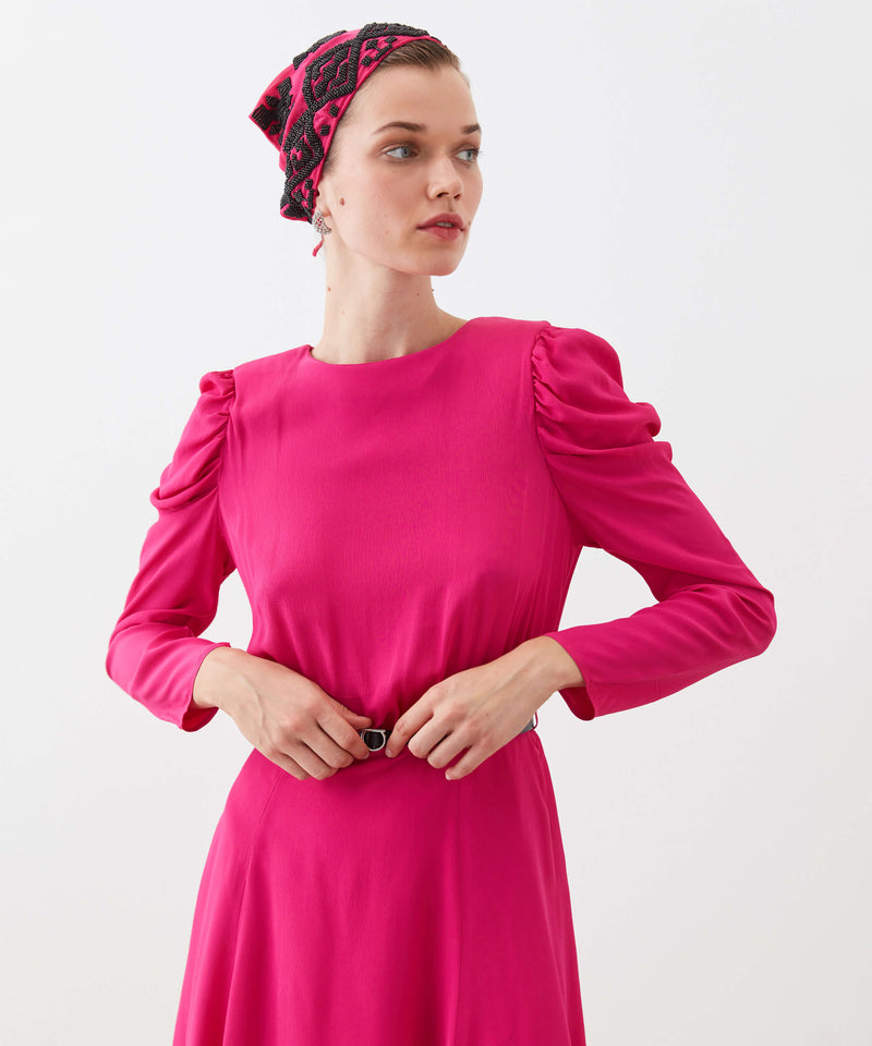 Ipekyol Shirred Sleeve Belted Dress Fuschia