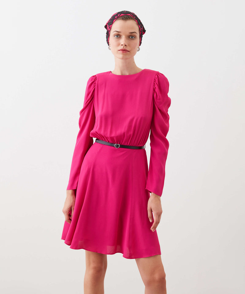 Ipekyol Shirred Sleeve Belted Dress Fuschia