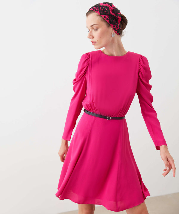 Ipekyol Shirred Sleeve Belted Dress Fuschia