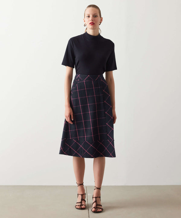 Ipekyol Checkered Pattern Bell Skirt Navy