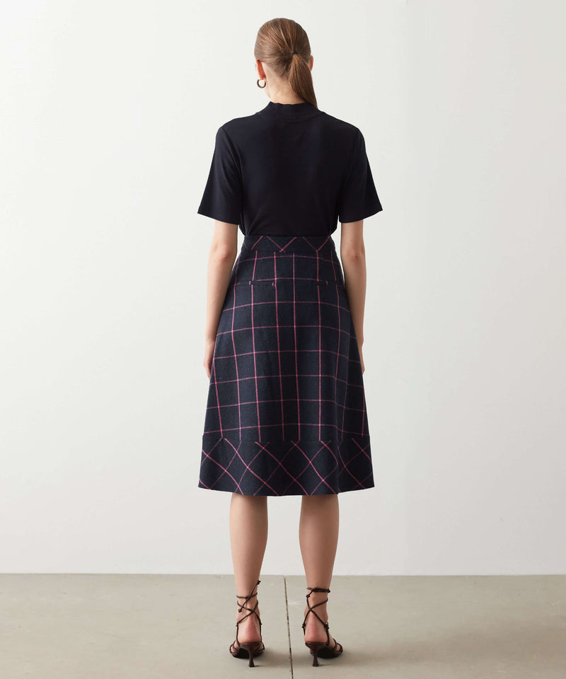 Ipekyol Checkered Pattern Bell Skirt Navy