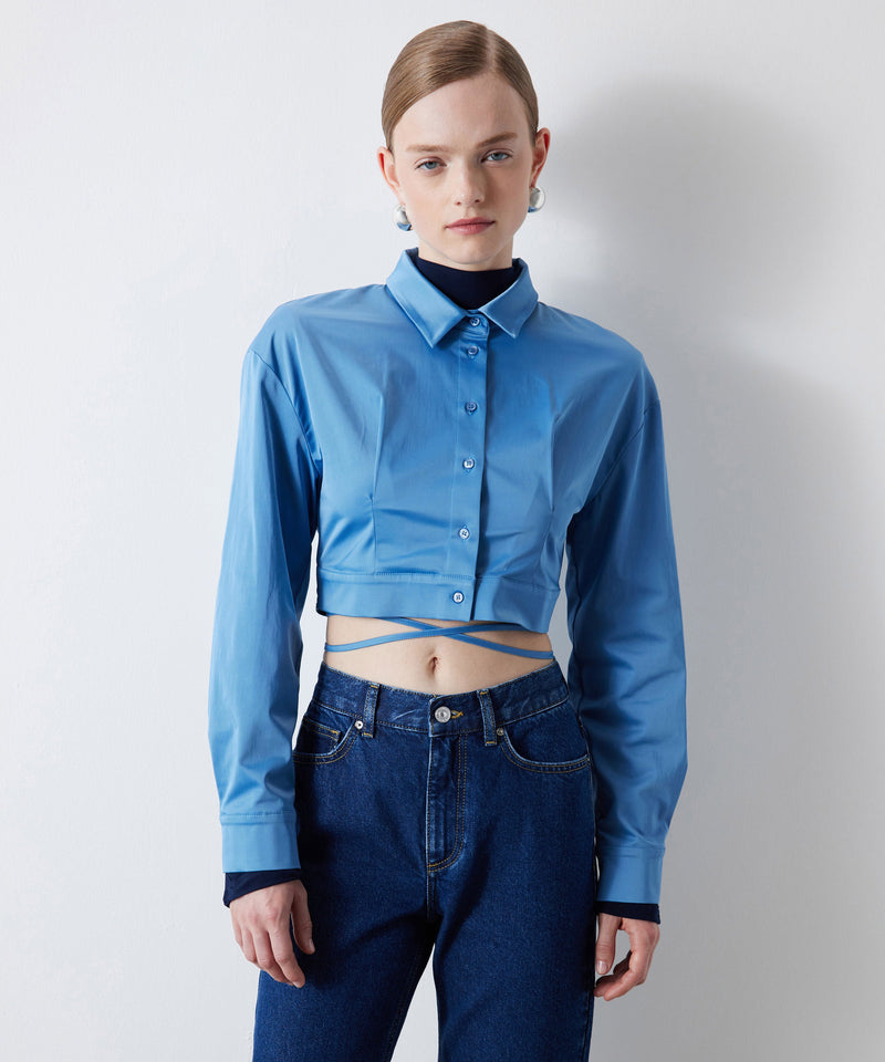 Ipekyol Solid Crop Waist Blouse Blue