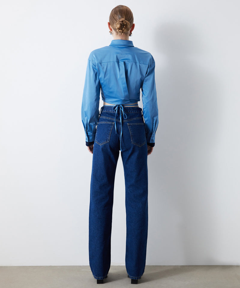 Ipekyol Solid Crop Waist Blouse Blue