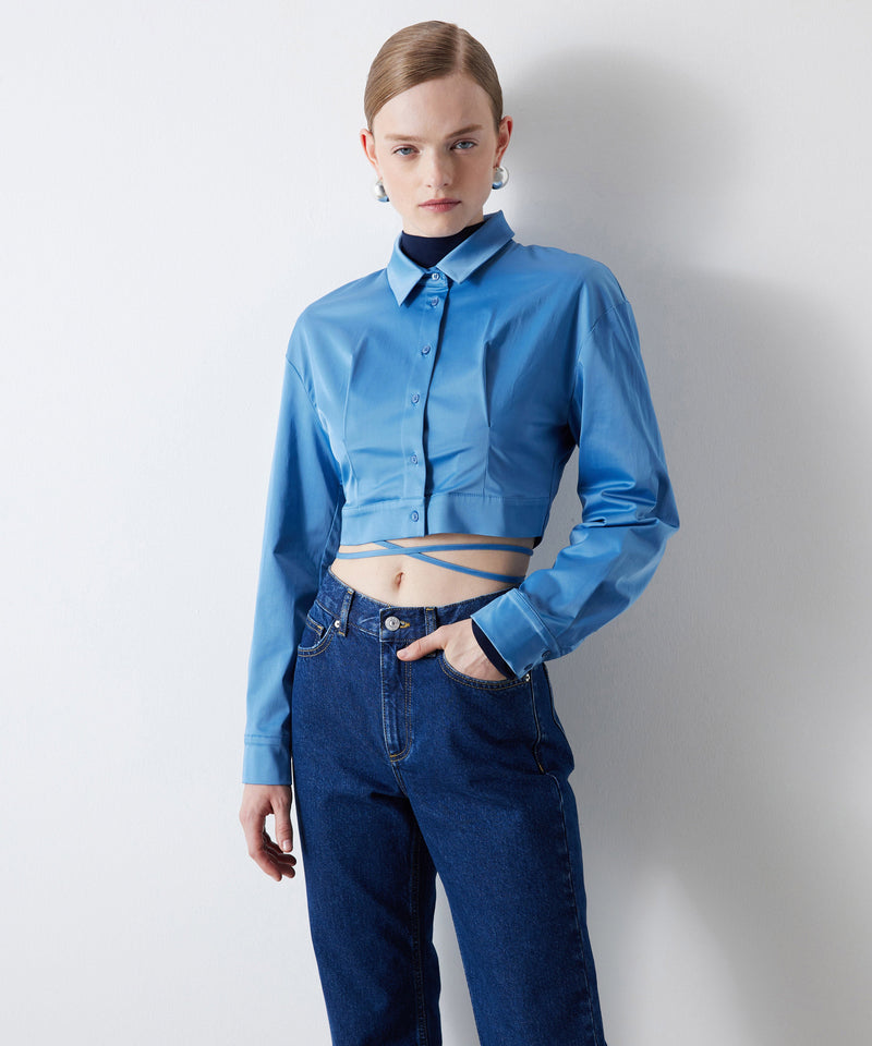 Ipekyol Solid Crop Waist Blouse Blue