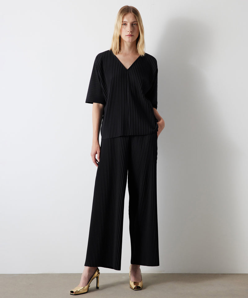 Ipekyol Pleated V-Neck Solid Blouse Black