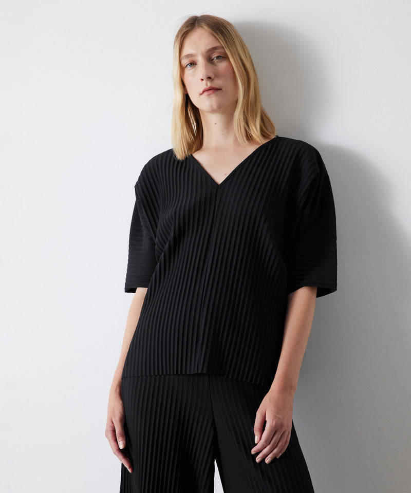 Ipekyol Pleated V-Neck Solid Blouse Black