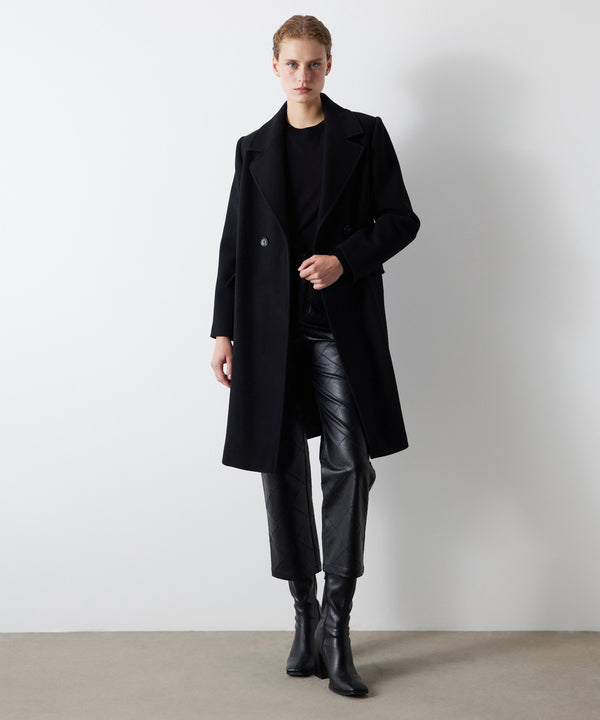 Ipekyol Belted Cashmere Textured Coat Black