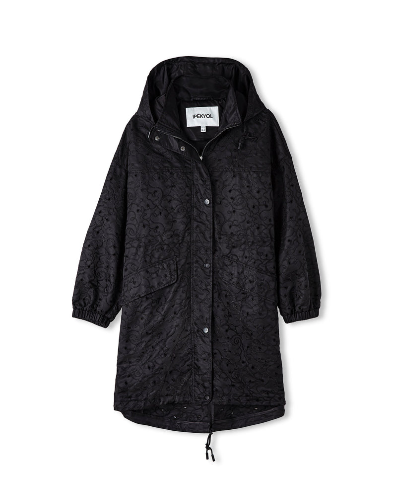 Ipekyol Embroidered Technical Fabric Top Coat Black