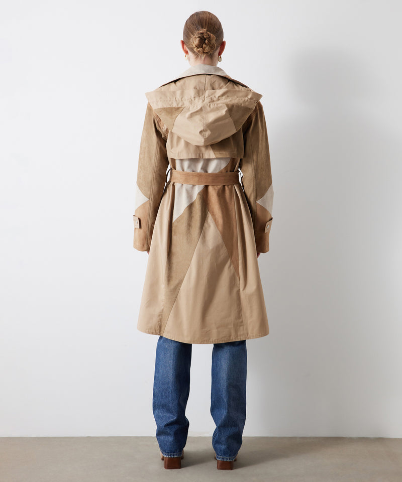 Ipekyol Color Block Suede Garnished Trench Coat Natural