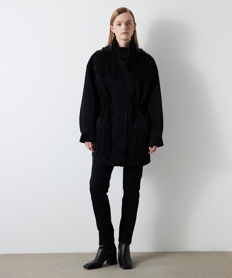 Ipekyol Shiny Textured Hooded Coat Black