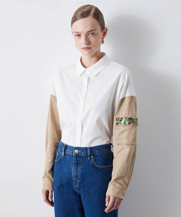 Ipekyol Stone Embroidered Color Block Shirt White