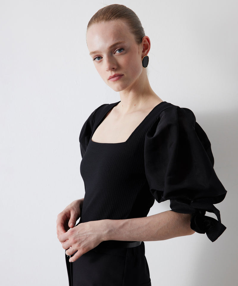 Ipekyol Organza Mix With Sleeve Tie Top Black