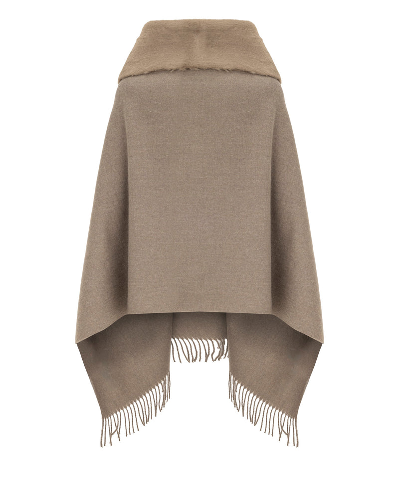 Ipekyol Faux Fur Poncho With Fringe Beige