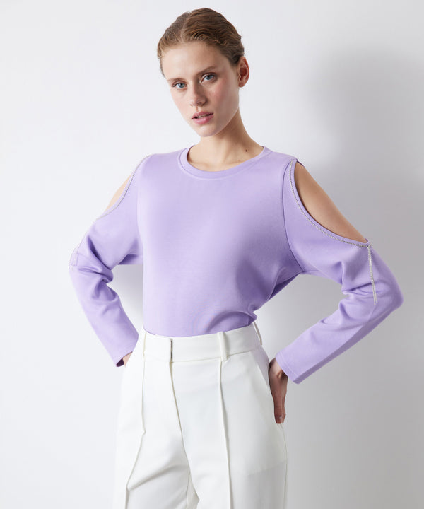 Ipekyol Stone Striped Cutout Sweatshirt Lilac