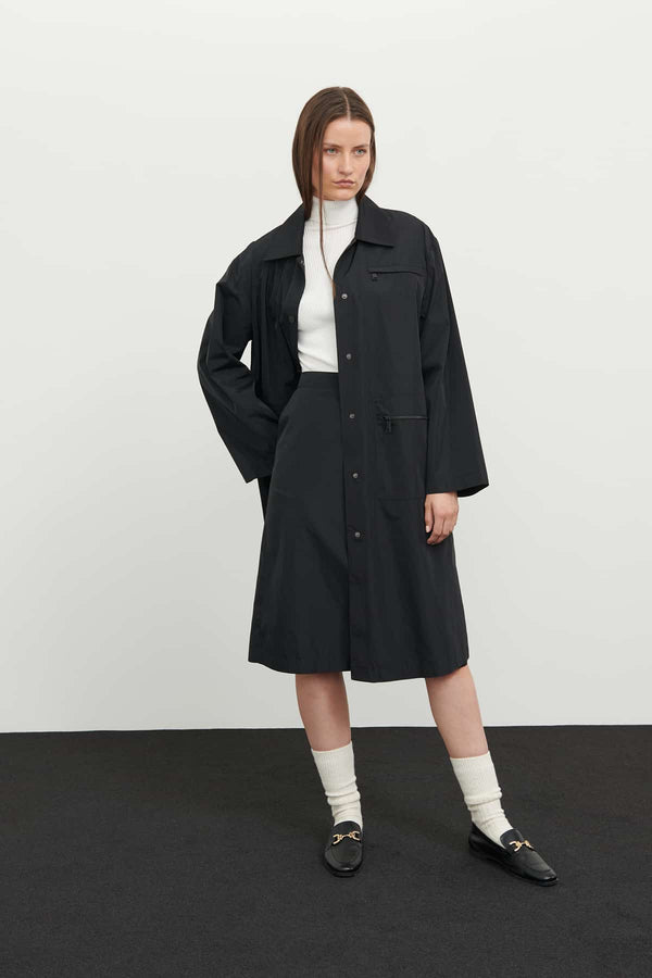 Roman Solid Midi Trench Coat Black