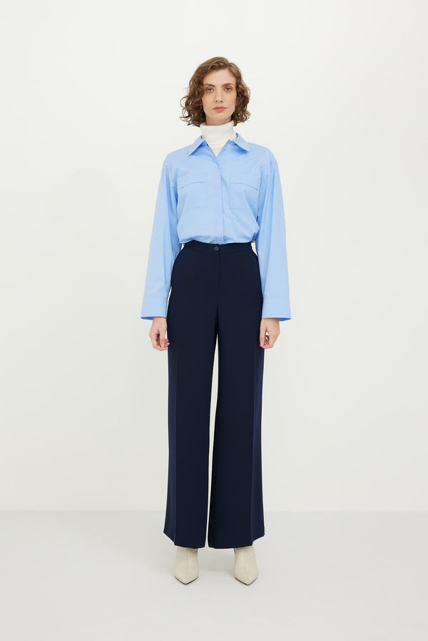 Roman Wide Leg Solid Trousers Navy