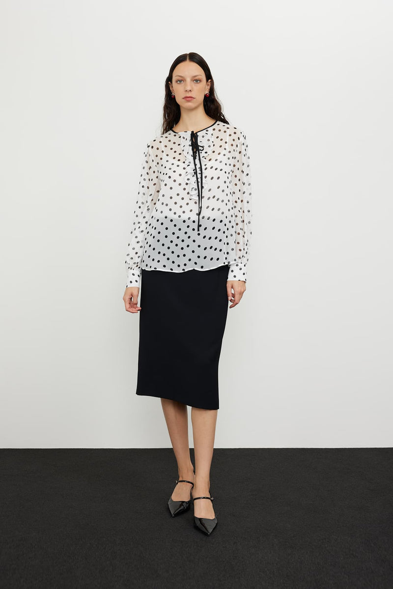 Roman Polka Dots Sheer Blouse Black-White