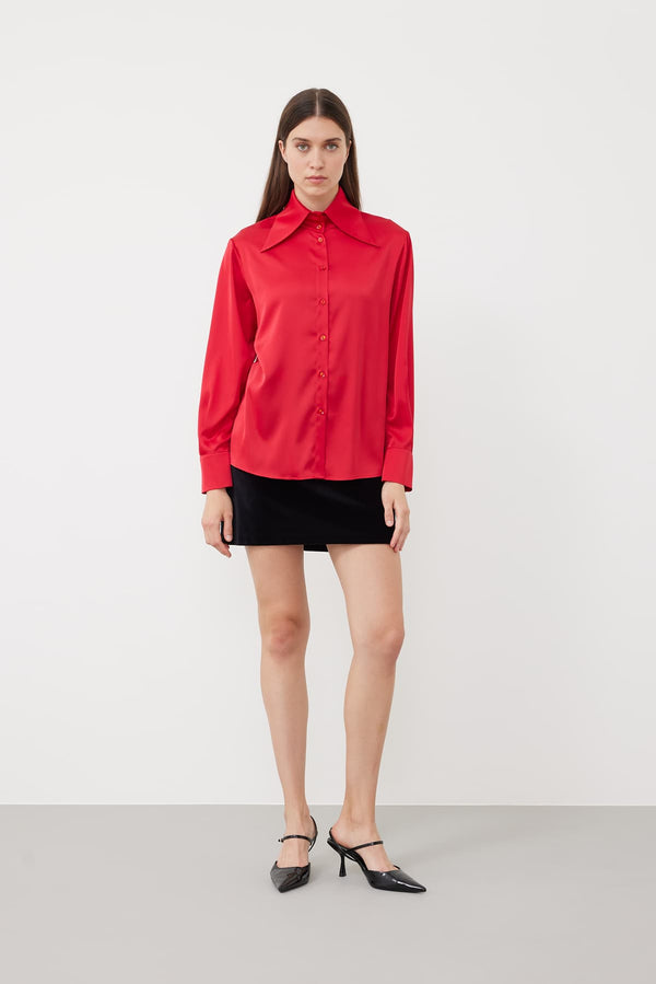 Roman Long Sleeve Poplin Shirt Red