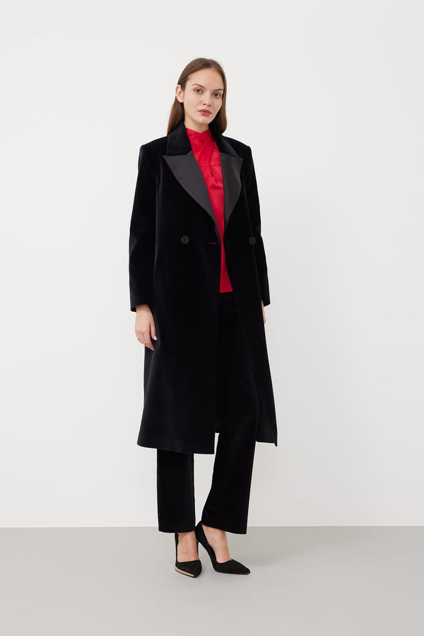 Roman Satin Collar Velvet Jacket Black