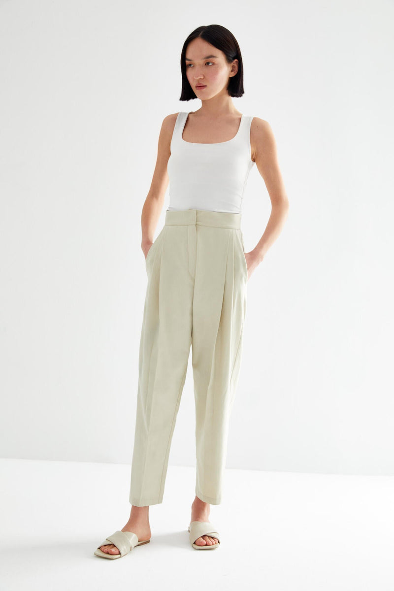 Kevsersarioglu Pleat Detail Trouser Beige