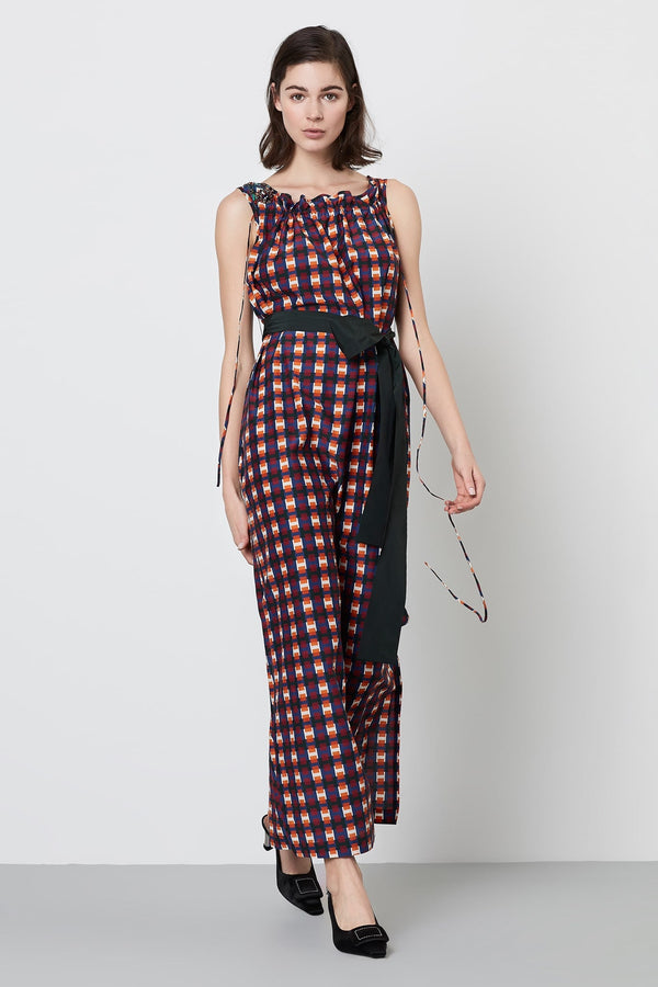 Machka Printed Sleeveless Belted Shift Maxi Dress Multi Color