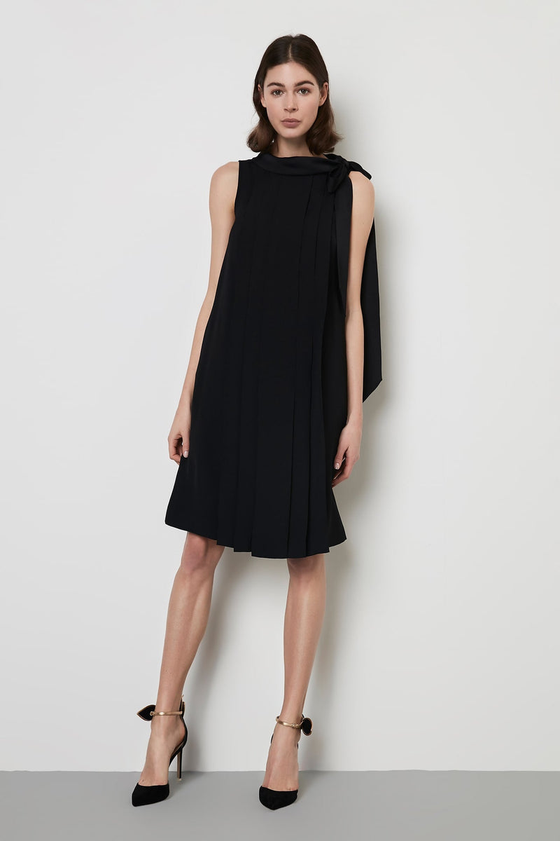 Machka Tie Detail Pleated Dress Black