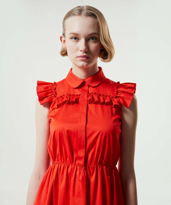 Machka Ruffle Detail Shirt Dress Vermilion