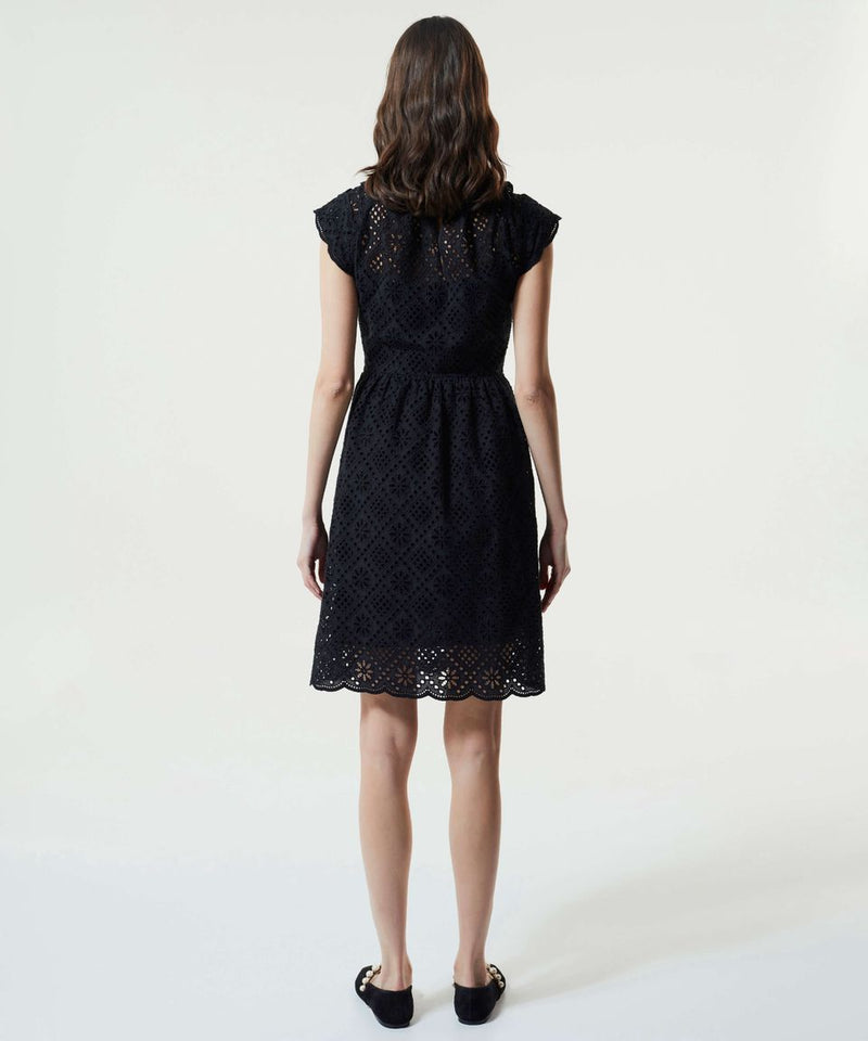 Machka Ruffle Collar Embroidered Dress Black