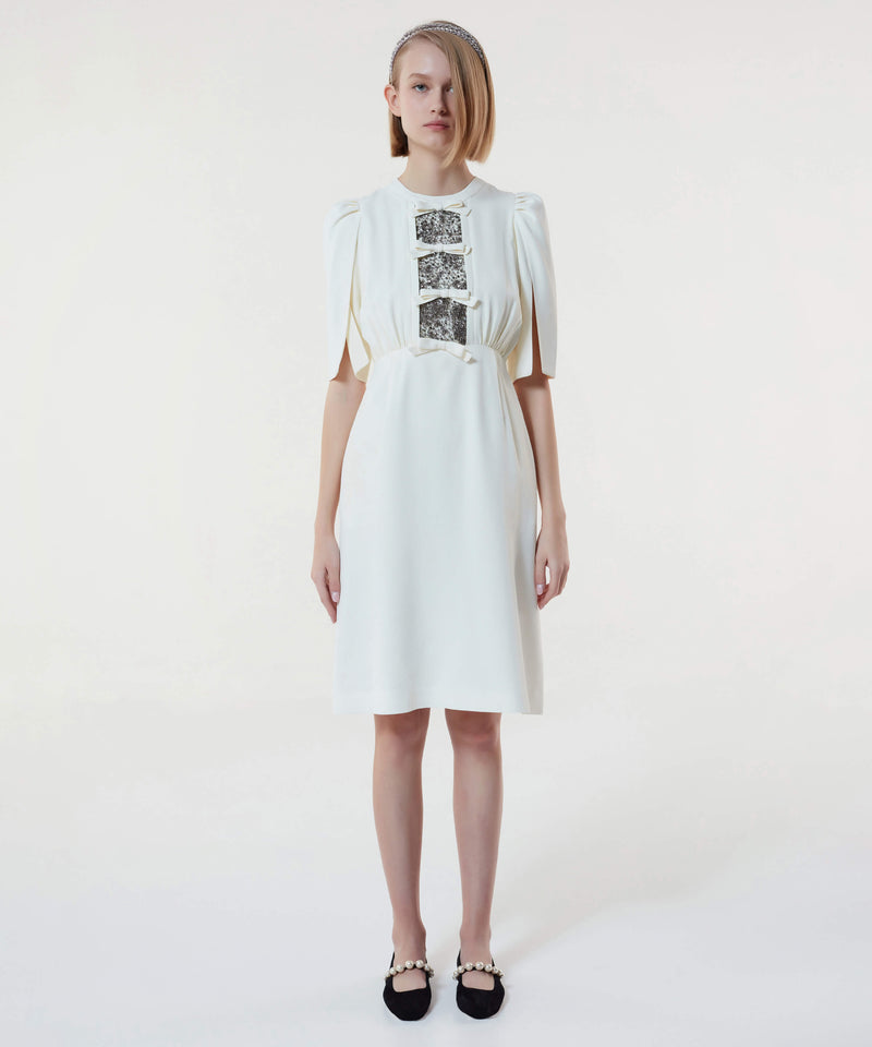 Machka Sleeve Detail Embellished Dress Off White