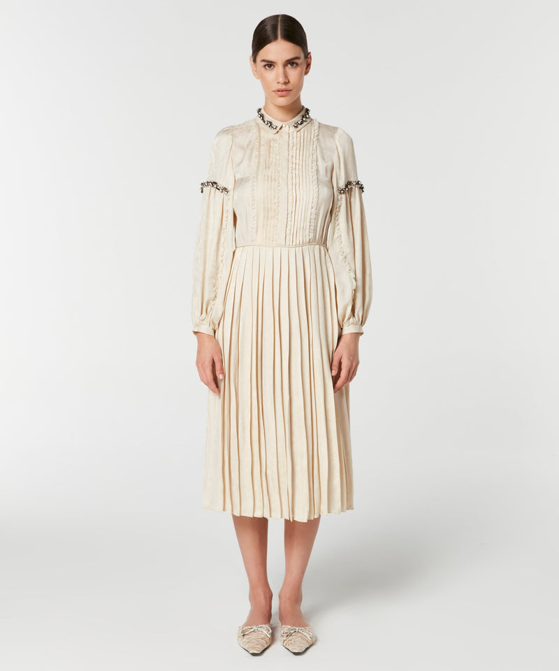 Machka Embellished Pleated Dress Beige