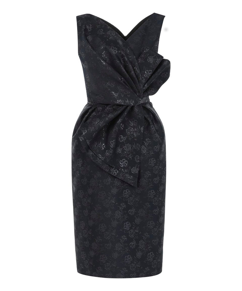 Machka Jacquard Bow Detail Dress Navy