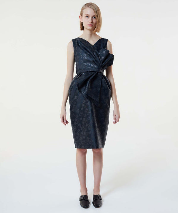 Machka Jacquard Bow Detail Dress Navy