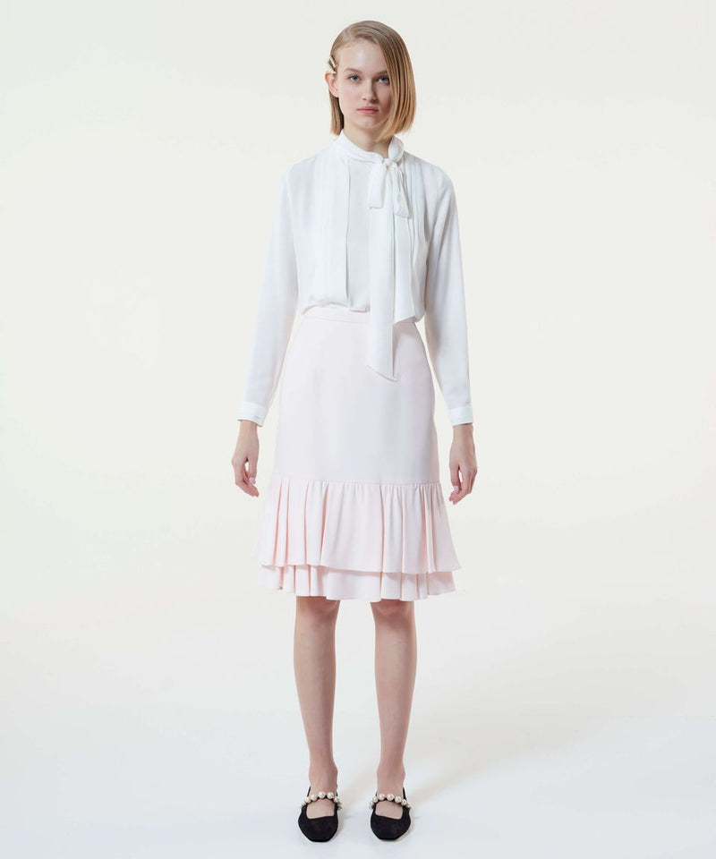 Machka Layered Hem Crepe Skirt Powder