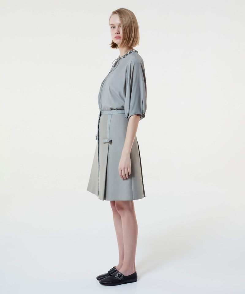 Machka Bow Detail Pleated Skirt Stone