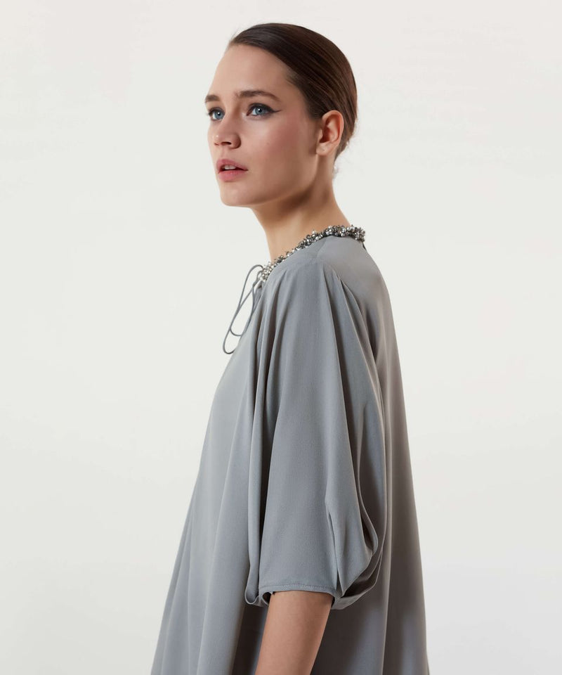 Machka Jewel Neck Sheer Blouse Stone