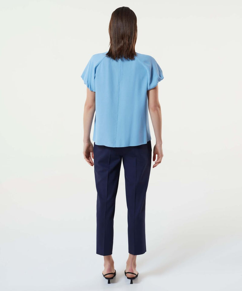 Machka Balloon Sleeve Crepe Blouse Blue