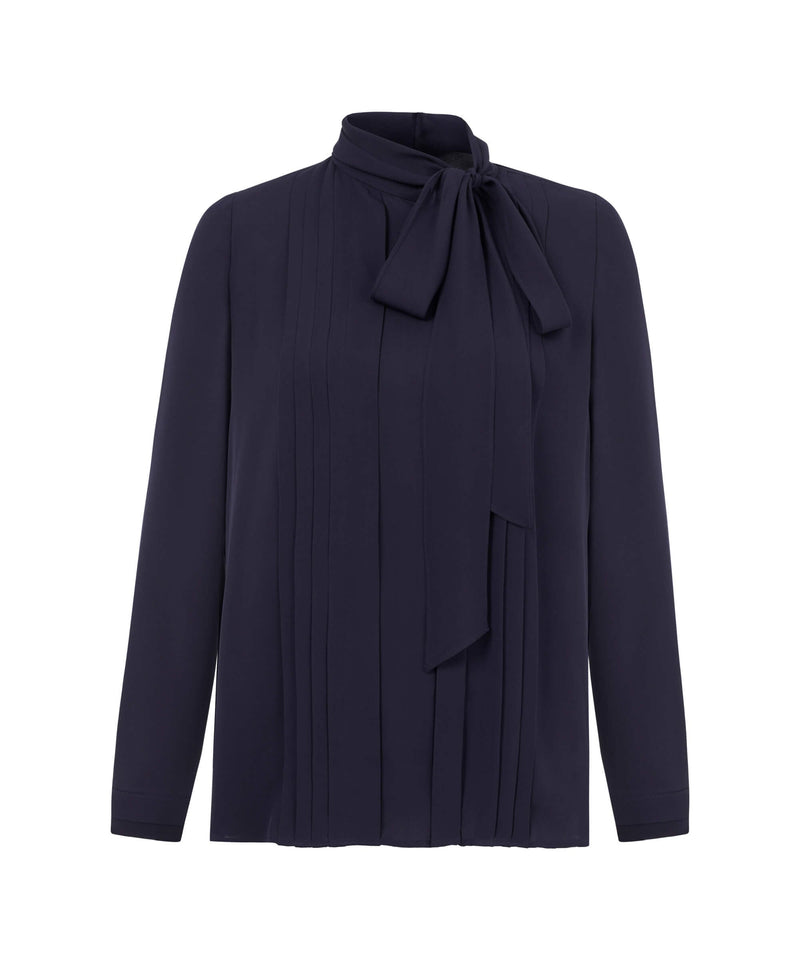 Machka Scarf Tie Silk Blouse Navy