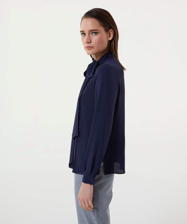 Machka Scarf Tie Silk Blouse Navy