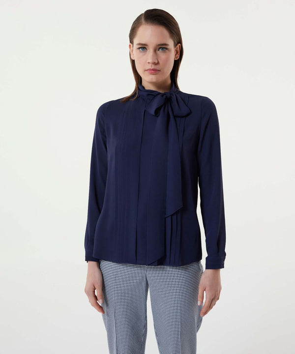 Machka Scarf Tie Silk Blouse Navy